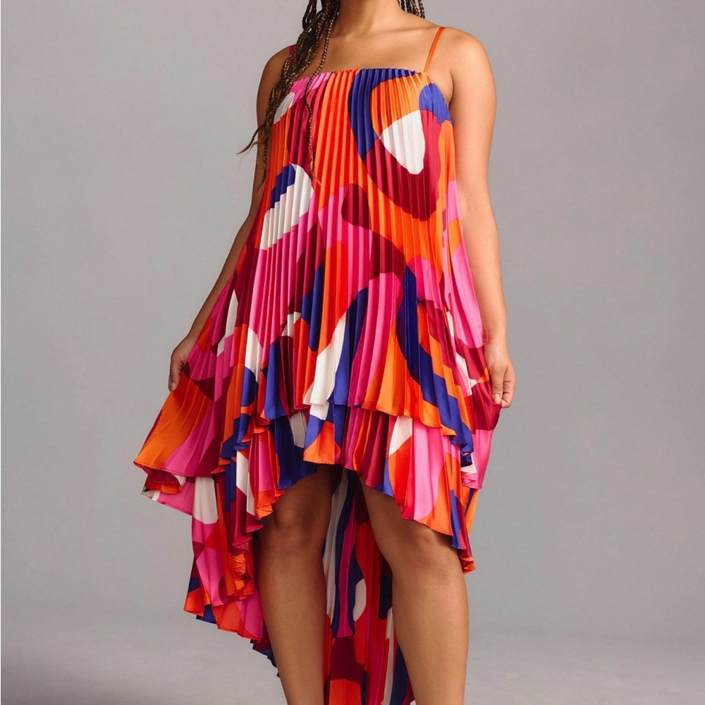 Hutch Tiered High-low Colorful Pleated Women's Dress